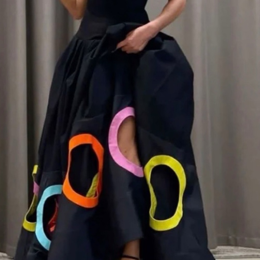 Black Maxi A-Line Dress with Pink Cut Out for Cocktail